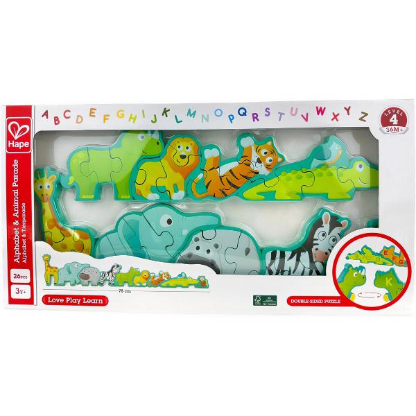 Puzzle din lemn. Litere si animale salbatice