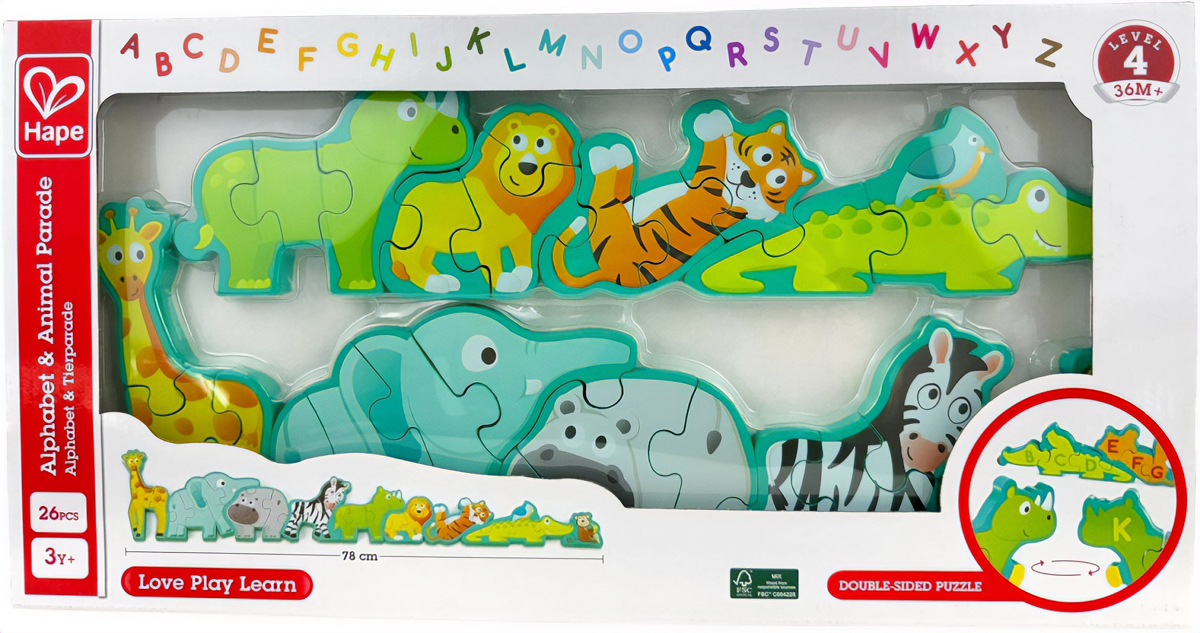 Imaginea produsului 'Puzzle din lemn. Litere și animale sălbatice'
