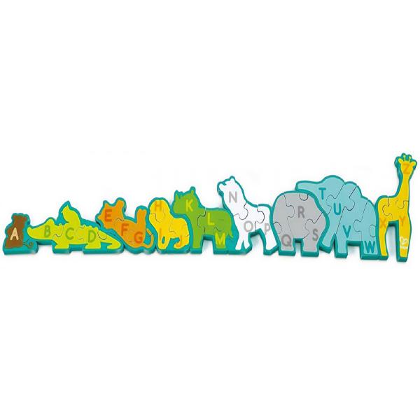 Puzzle din lemn. Litere si animale salbatice