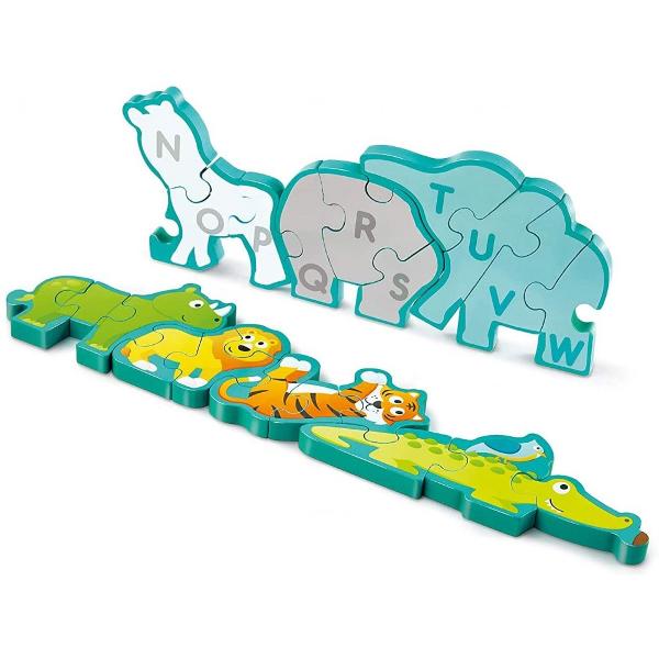 Puzzle din lemn. Litere si animale salbatice