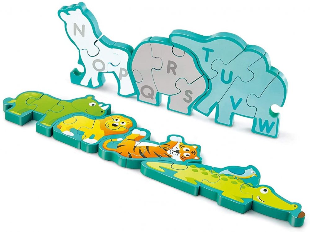 Imaginea produsului 'Puzzle din lemn. Litere și animale sălbatice'