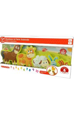Imaginea produsului 'Puzzle din lemn. Numere și animale de la fermă'