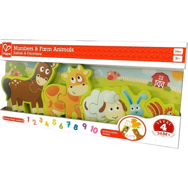 Puzzle din lemn. Numere si animale de la ferma
