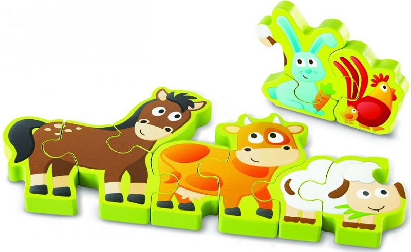 Imaginea produsului 'Puzzle din lemn. Numere și animale de la fermă'