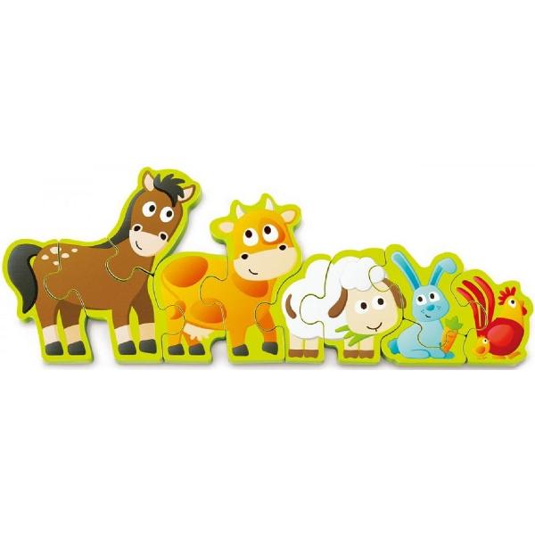 Puzzle din lemn. Numere si animale de la ferma