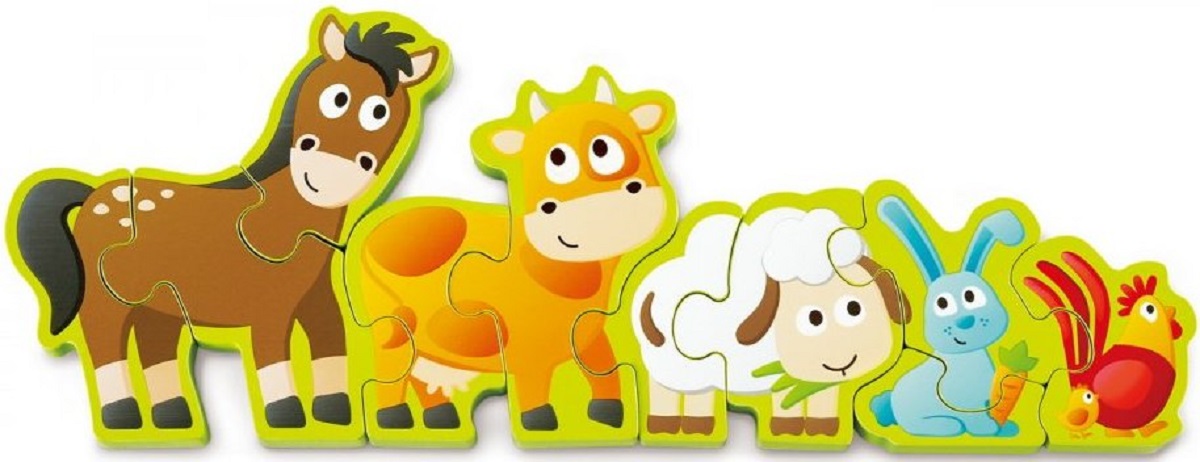 Imaginea produsului 'Puzzle din lemn. Numere și animale de la fermă'