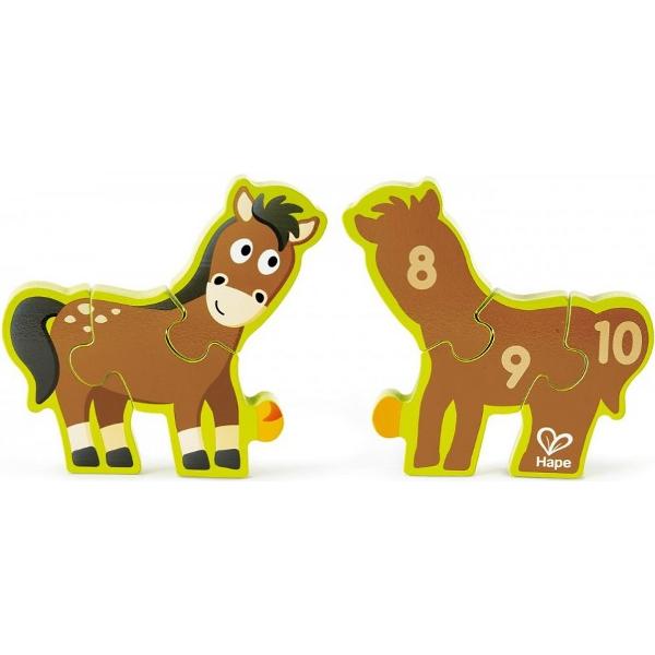Puzzle din lemn. Numere si animale de la ferma