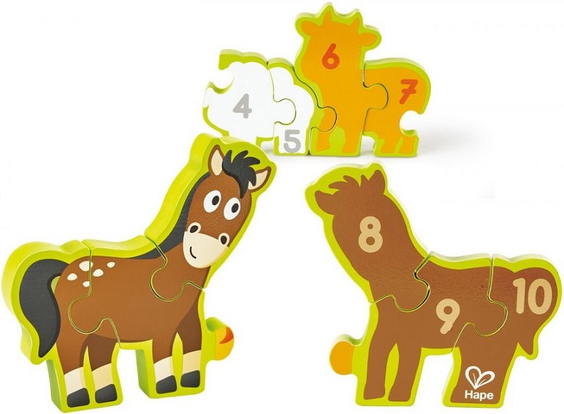 Imaginea produsului 'Puzzle din lemn. Numere și animale de la fermă'