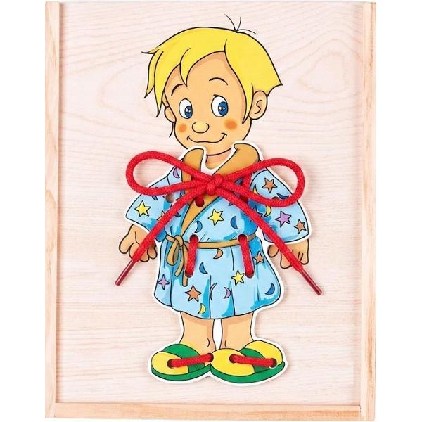 Puzzle din lemn: Imbraca baietelul