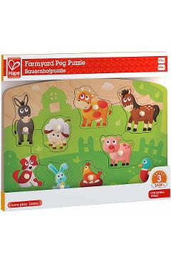 Imaginea produsului 'Puzzle din lemn cu butoni: Animale de la fermă'