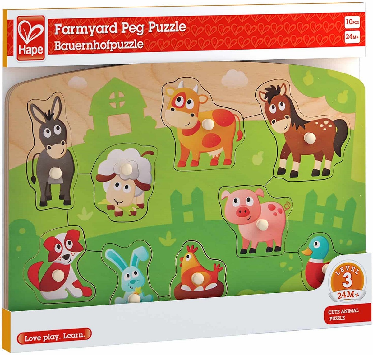 Imaginea produsului 'Puzzle din lemn cu butoni: Animale de la fermă'