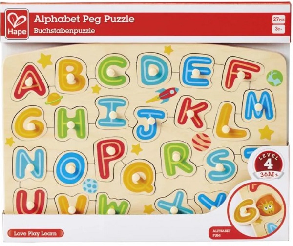 Imaginea produsului 'Puzzle din lemn cu butoni: Alfabet'
