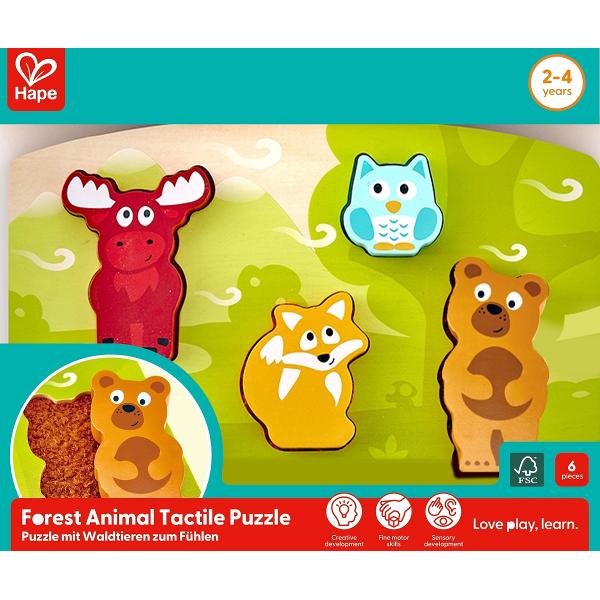 Puzzle din lemn tactil. Animale din padure