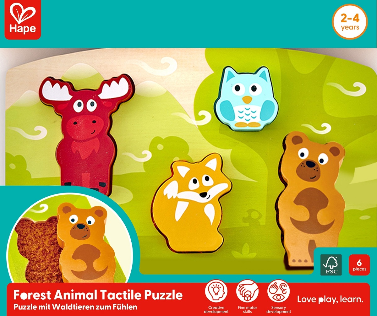 Imaginea produsului 'Puzzle din lemn tactil. Animale din pădure'