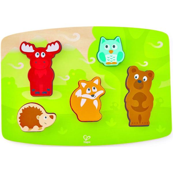 Puzzle din lemn tactil. Animale din padure