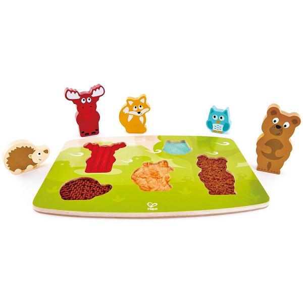 Puzzle din lemn tactil. Animale din padure