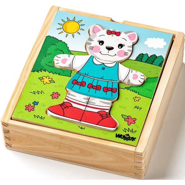 Puzzle din lemn: Imbraca pisica
