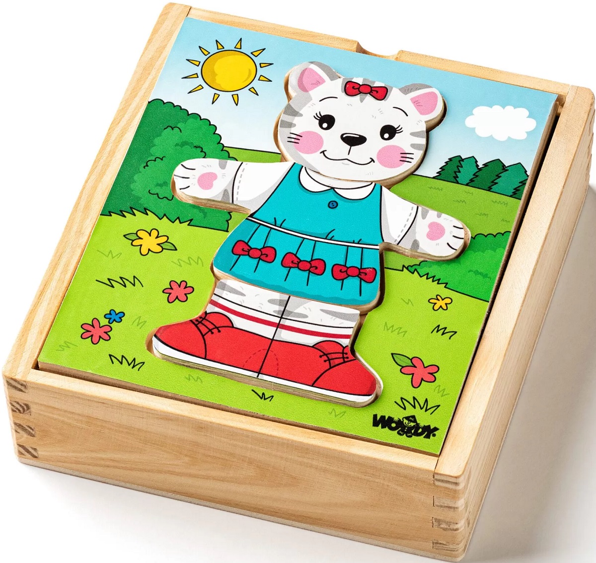 Imaginea produsului 'Puzzle din lemn: Îmbracă pisica'