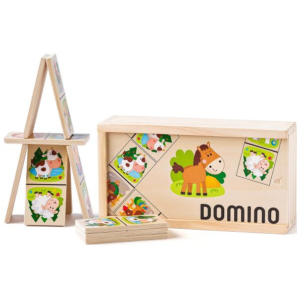 Domino din lemn: Animale de la ferma