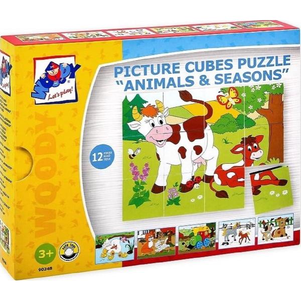 Puzzle din lemn: 3x4 cuburi. Ferma