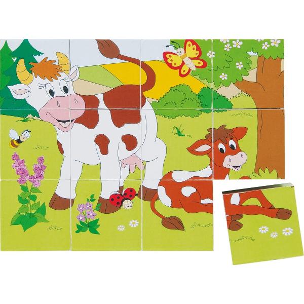 Puzzle din lemn: 3x4 cuburi. Ferma