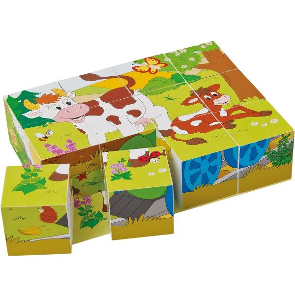 Puzzle din lemn: 3x4 cuburi. Ferma