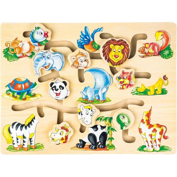 Labirint cu portrete de animale in miscare din lemn