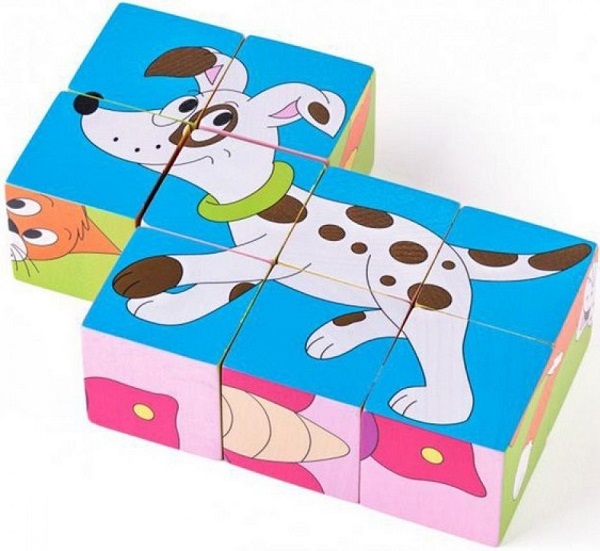 Imaginea produsului 'Puzzle din lemn cuburi. Animale colorate'