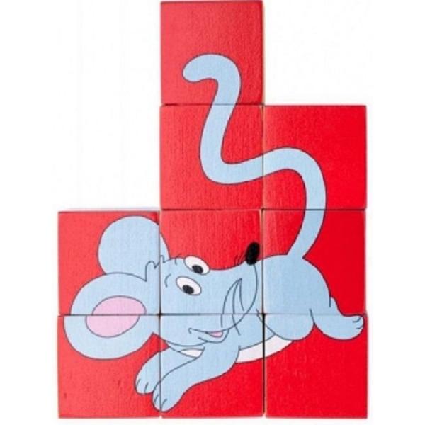 Puzzle din lemn cuburi. Animale colorate