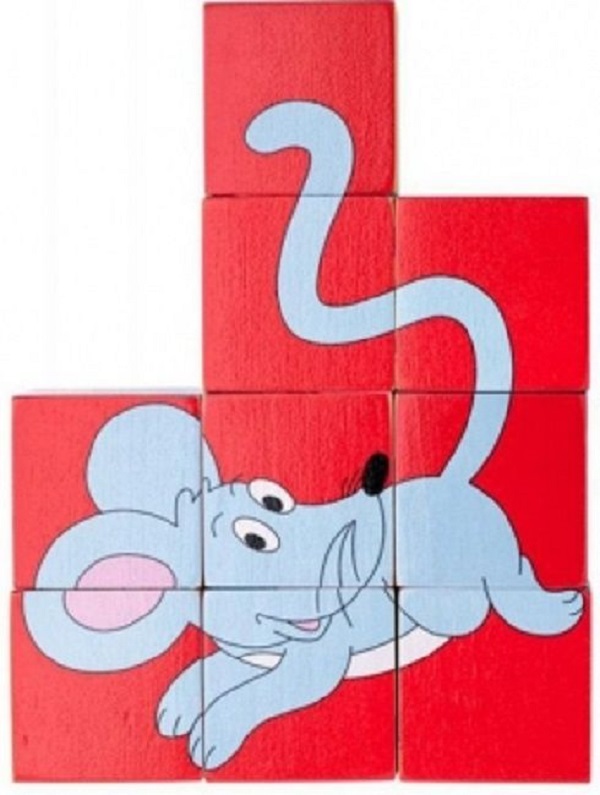 Imaginea produsului 'Puzzle din lemn cuburi. Animale colorate'