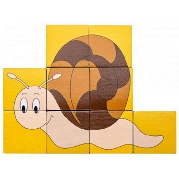 Puzzle din lemn cuburi. Animale colorate