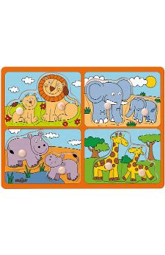 Imaginea produsului 'Puzzle din lemn cu butoni: Animale sălbatice'