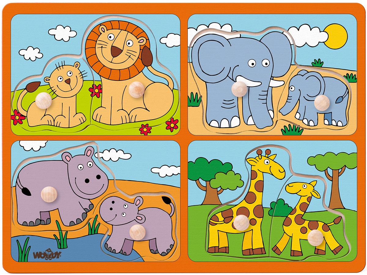 Imaginea produsului 'Puzzle din lemn cu butoni: Animale sălbatice'