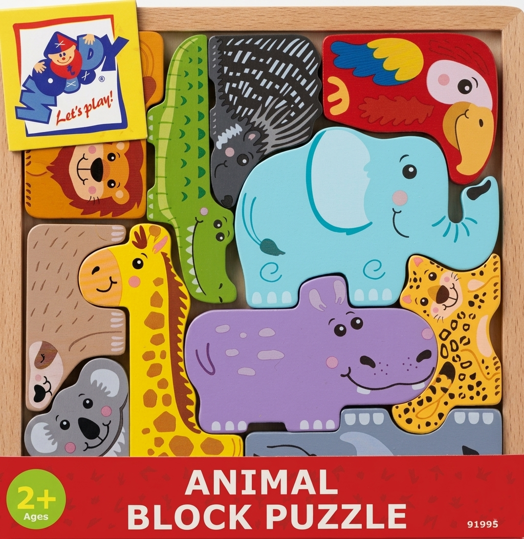 Imaginea produsului 'Puzzle 3D din lemn: Forme de animale'
