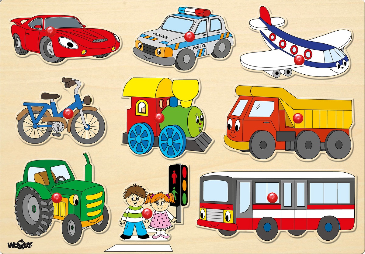 Imaginea produsului 'Puzzle din lemn cu butoni: Mijloace de transport'