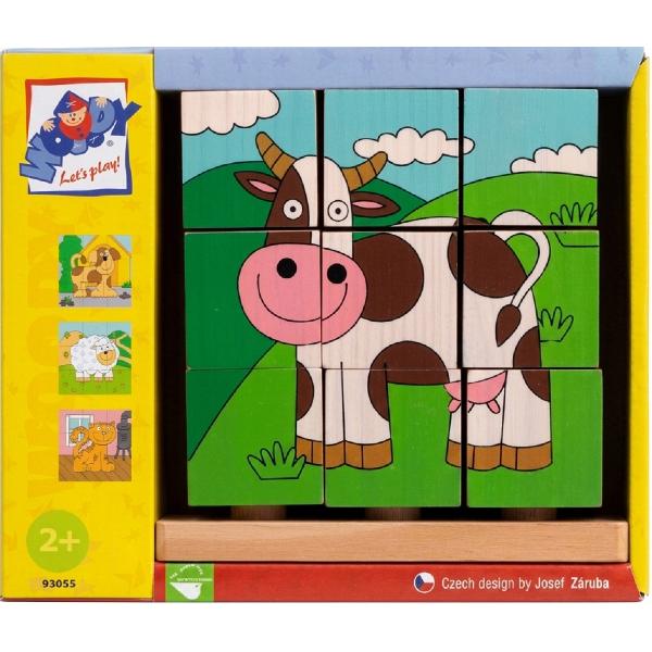 Puzzle din lemn. 3x3 cuburi. Imagini de stivuit