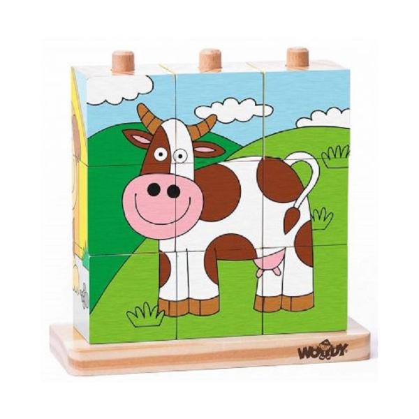 Puzzle din lemn. 3x3 cuburi. Imagini de stivuit