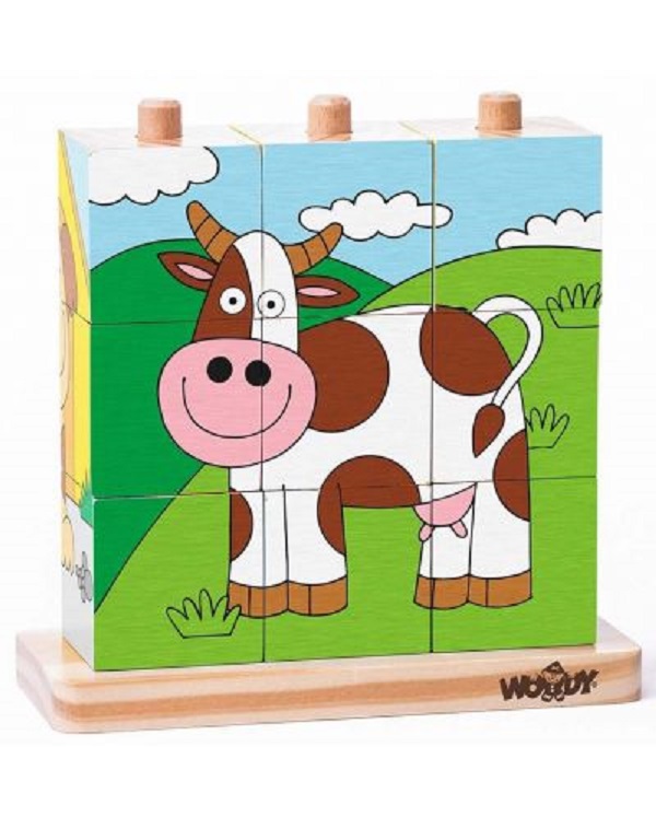 Imaginea produsului 'Puzzle din lemn. 3x3 cuburi. Imagini de stivuit'