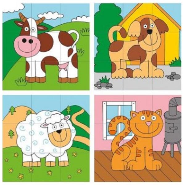 Puzzle din lemn. 3x3 cuburi. Imagini de stivuit