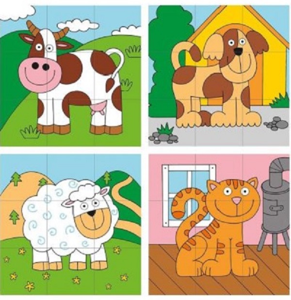 Imaginea produsului 'Puzzle din lemn. 3x3 cuburi. Imagini de stivuit'