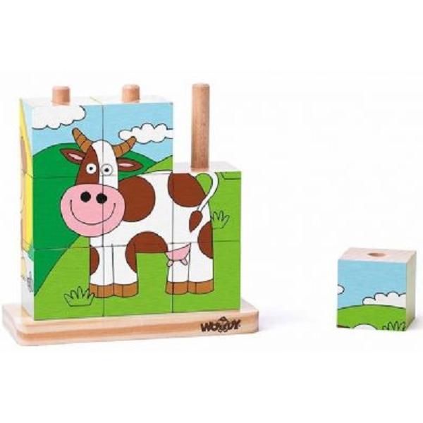 Puzzle din lemn. 3x3 cuburi. Imagini de stivuit