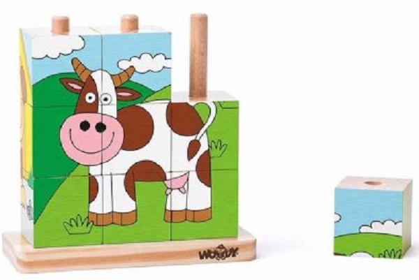 Imaginea produsului 'Puzzle din lemn. 3x3 cuburi. Imagini de stivuit'