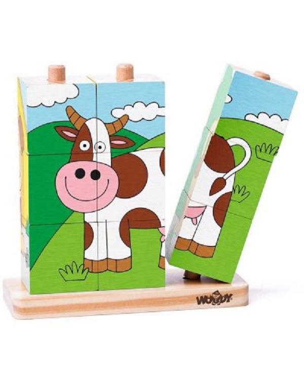 Imaginea produsului 'Puzzle din lemn. 3x3 cuburi. Imagini de stivuit'