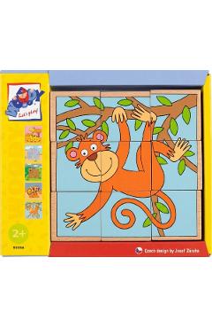 Imaginea produsului 'Puzzle din lemn. 3x3 cuburi. Animale exotice'