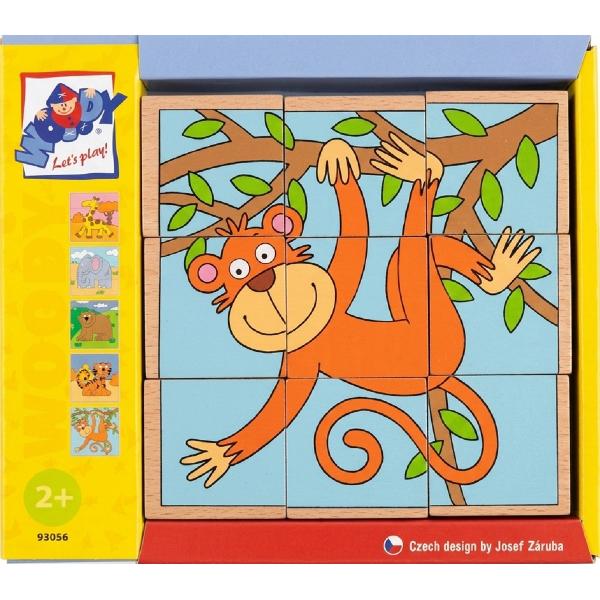 Puzzle din lemn. 3x3 cuburi. Animale exotice 