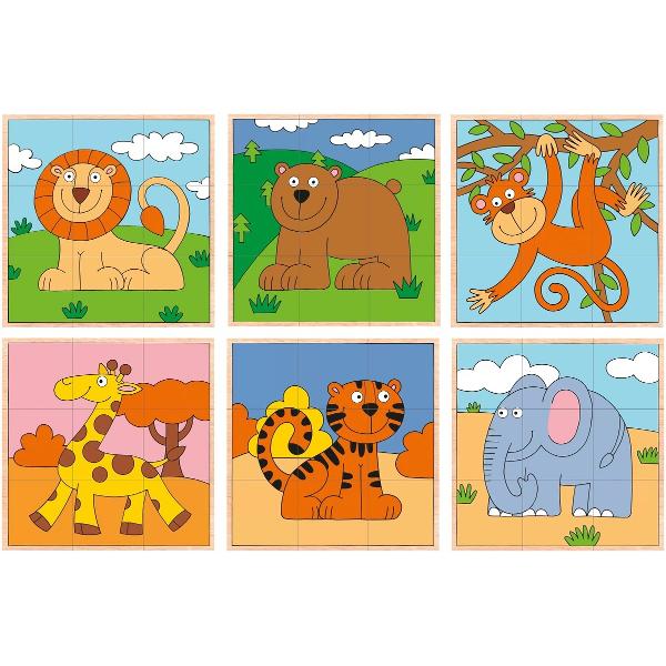 Puzzle din lemn. 3x3 cuburi. Animale exotice 