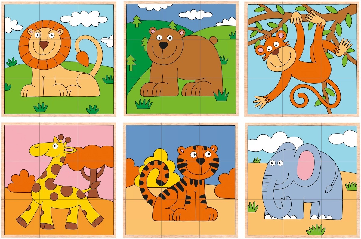 Imaginea produsului 'Puzzle din lemn. 3x3 cuburi. Animale exotice'
