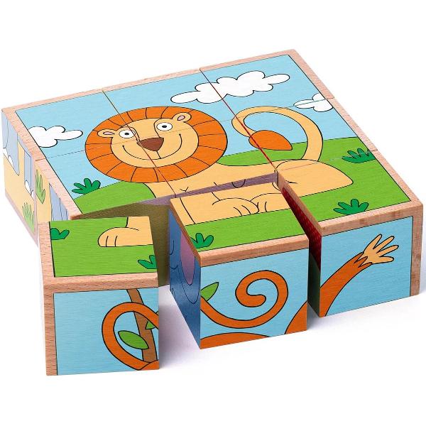 Puzzle din lemn. 3x3 cuburi. Animale exotice 