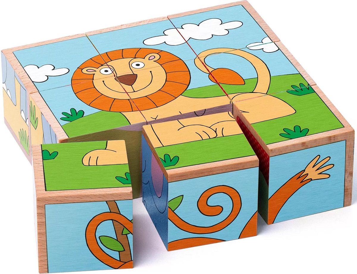 Imaginea produsului 'Puzzle din lemn. 3x3 cuburi. Animale exotice'