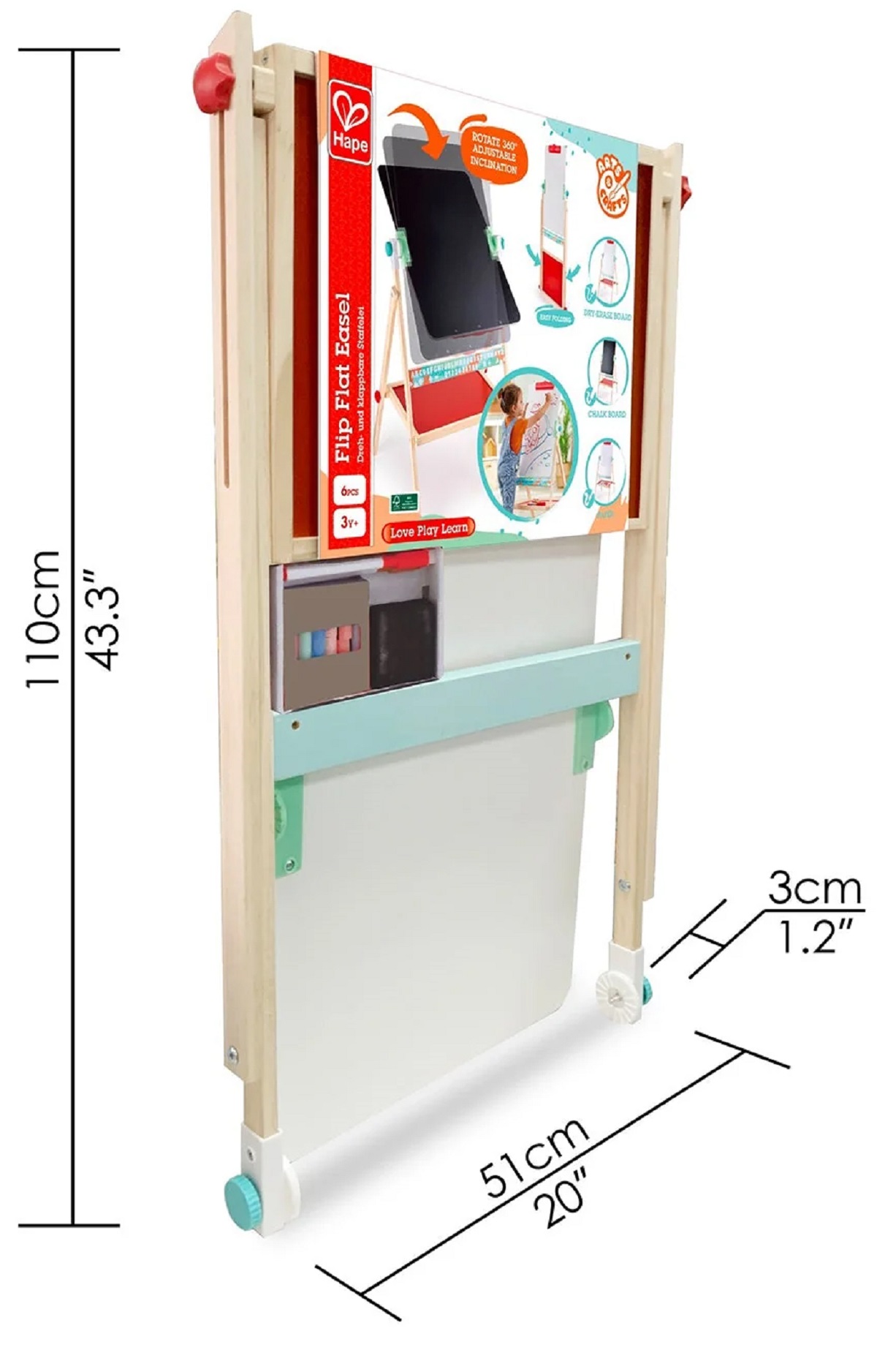 Imaginea produsului 'Șevalet plat pliabil cu tablă albă și accesorii'